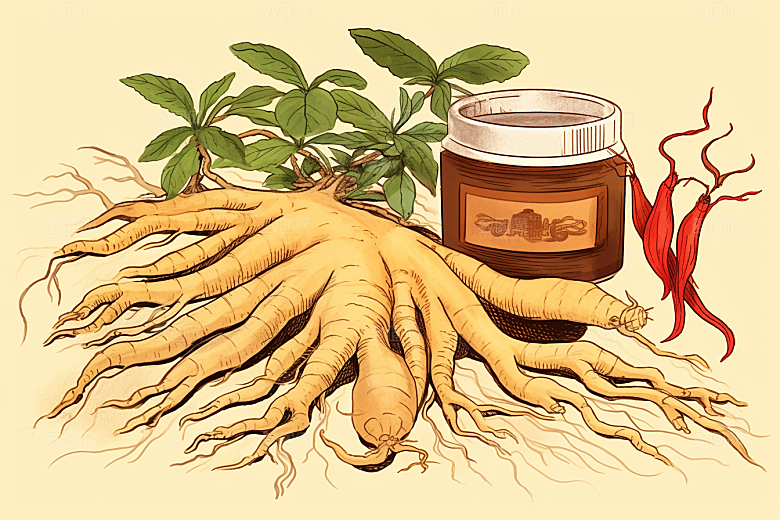 人参药方手绘插画