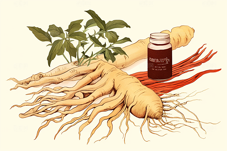人参手绘中草药插画