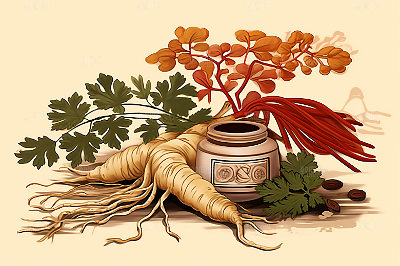 人参手绘中草药插画
