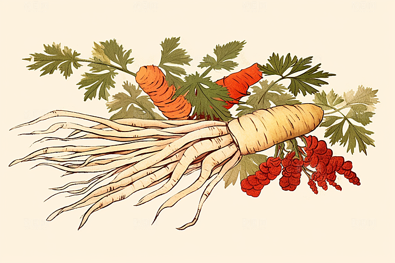人参手绘药方插画