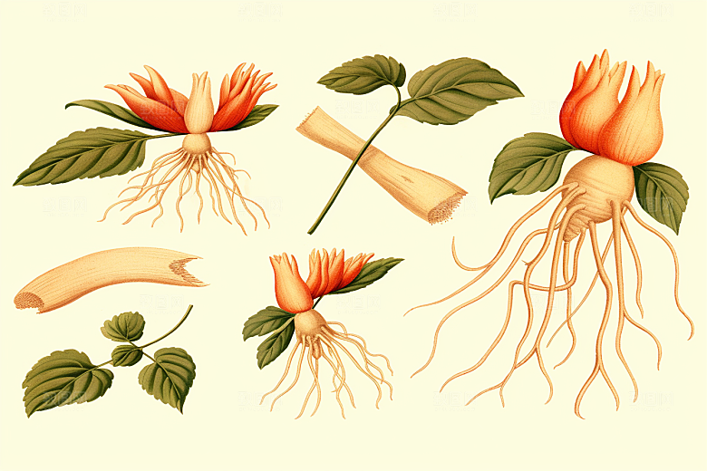 人参手绘中草药插画
