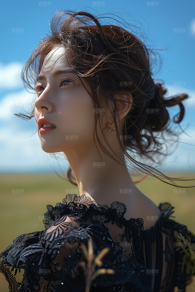 原野人像写真高清摄影图