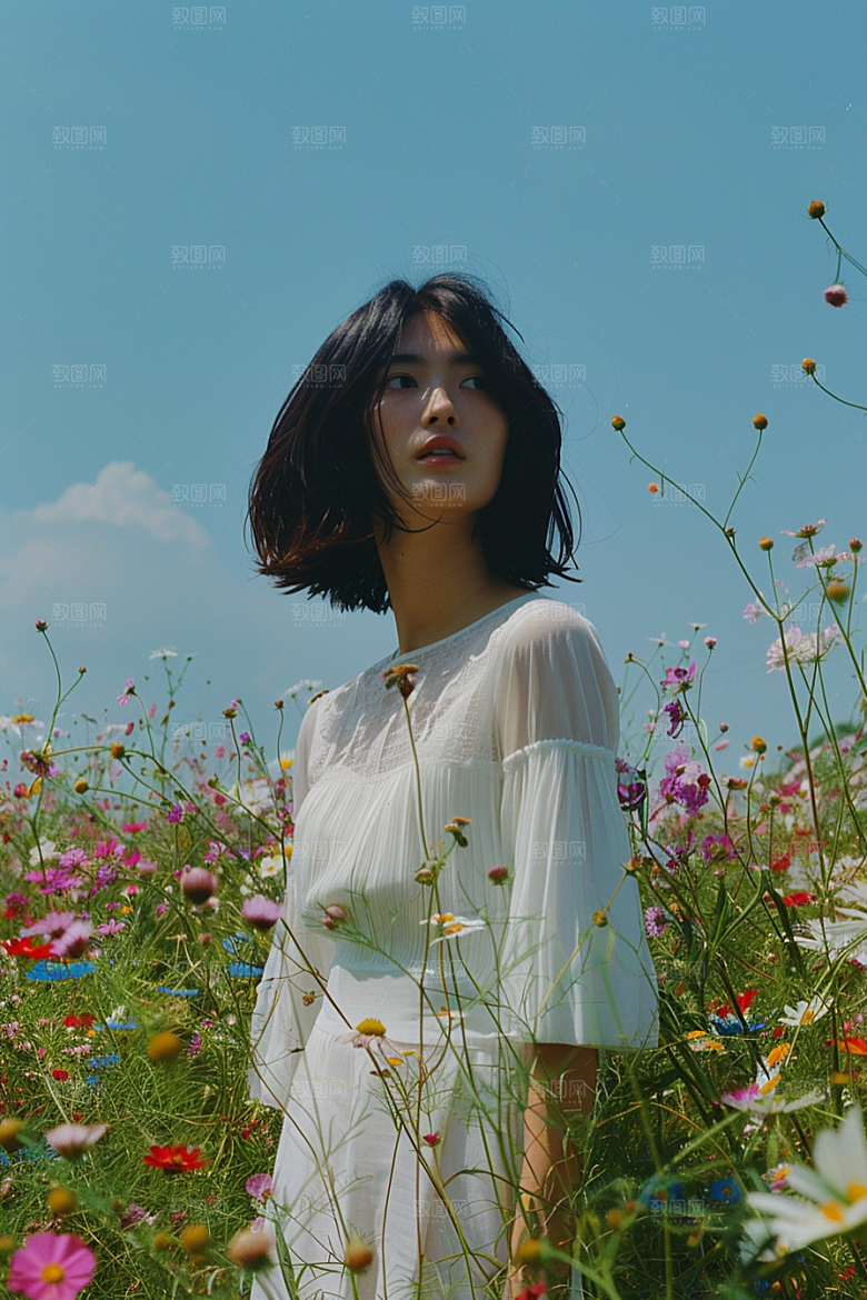 原野人像草原肖像摄影图