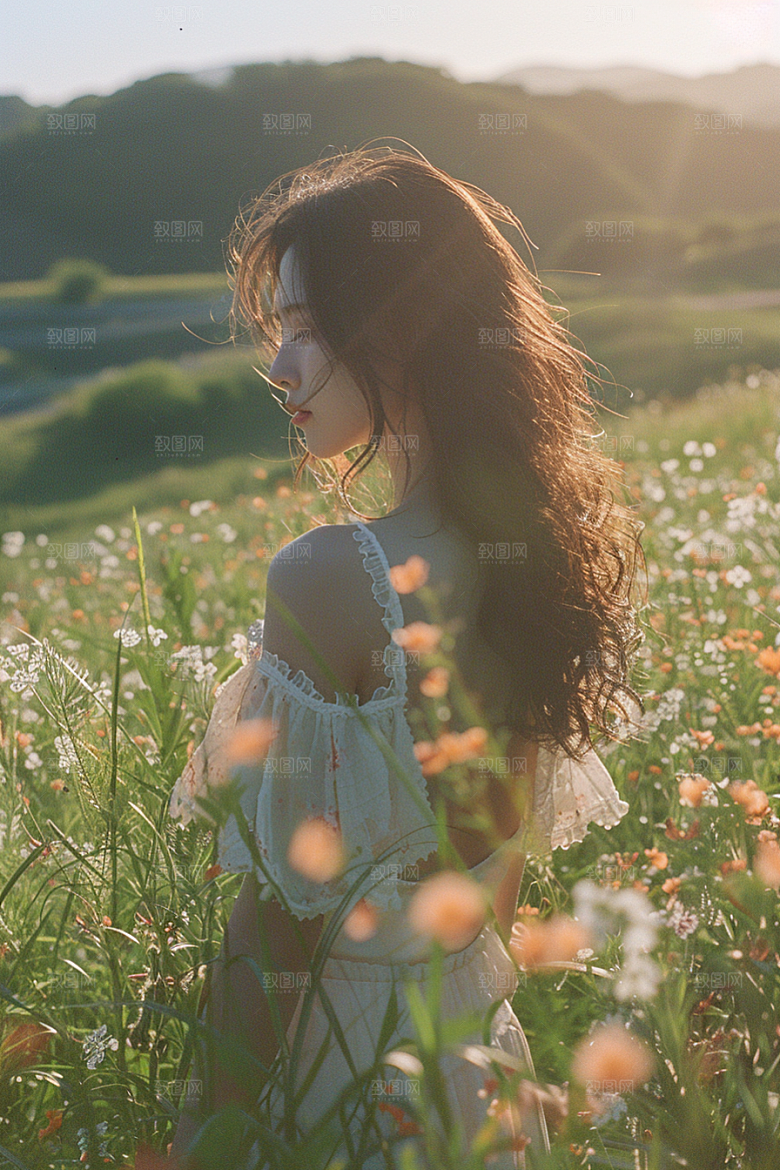 原野人像写真休闲摄影图