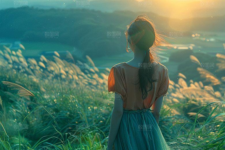 原野人像清新服装摄影图