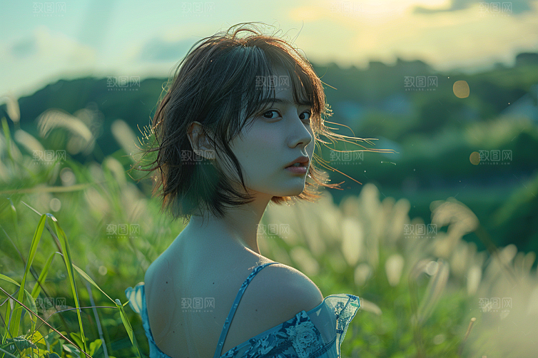 原野人像写真肖像摄影图