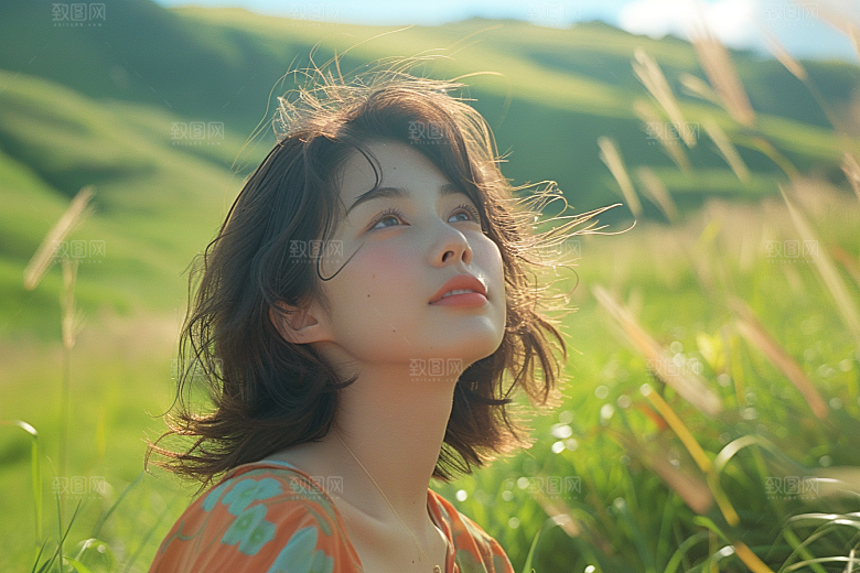 原野人像氛围写真摄影图