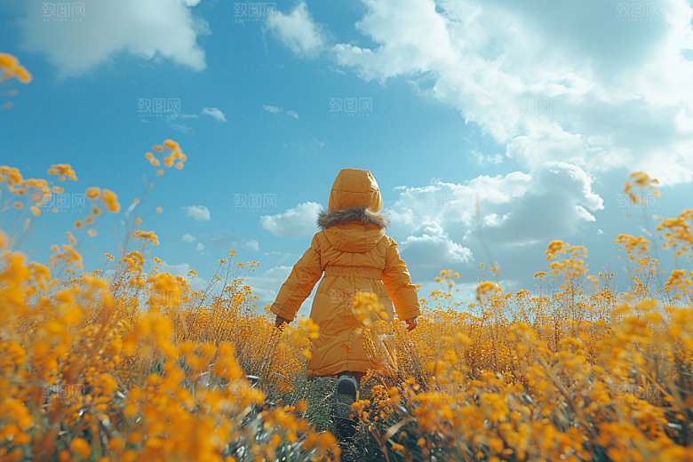 原野人像草地高清摄影图
