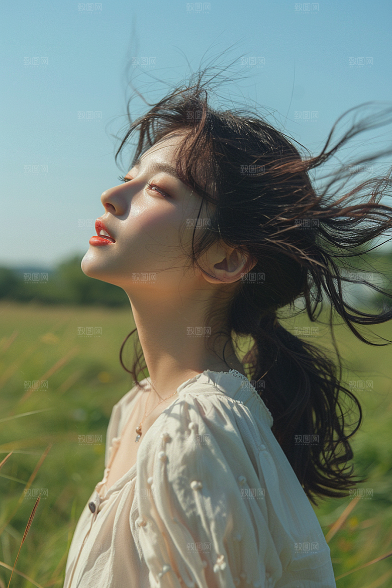 原野人像草原写真摄影图