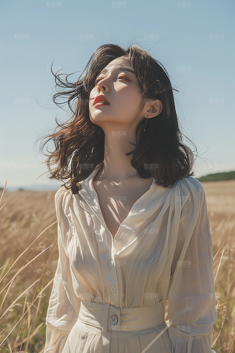 原野人像草地肖像摄影图