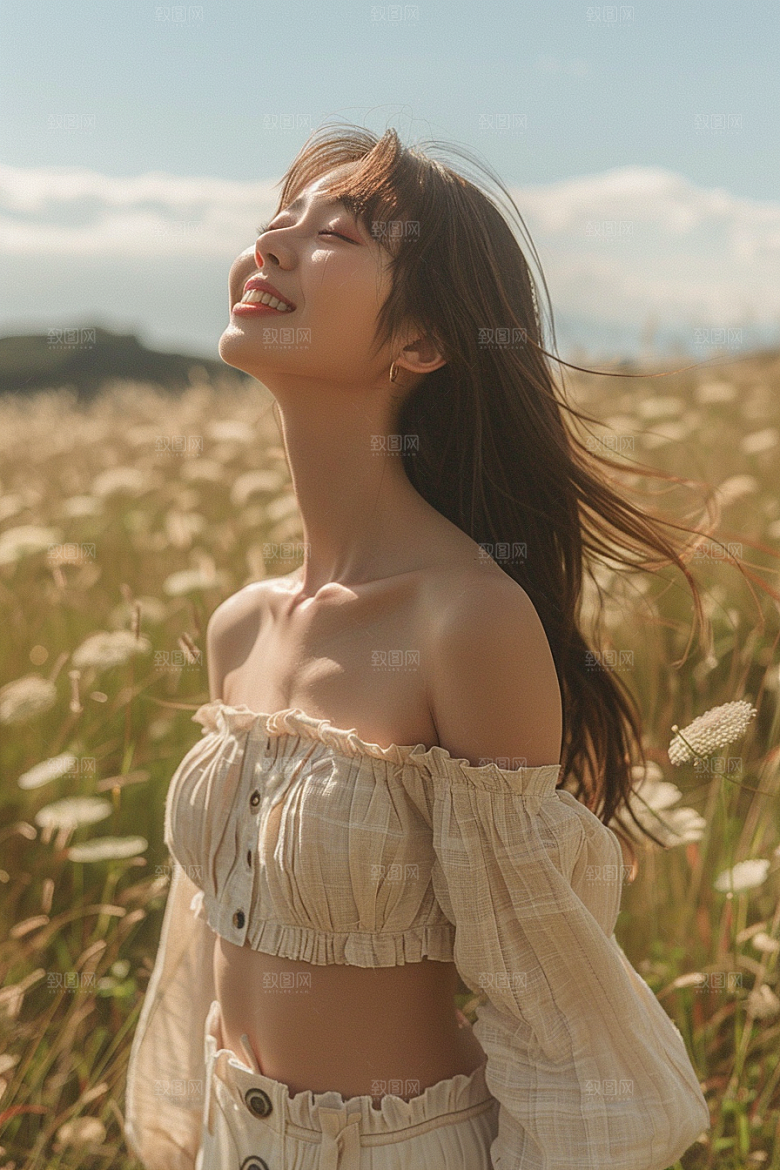 原野人像清新人物摄影图
