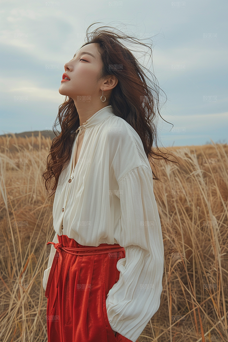 原野人像草地荒野摄影图