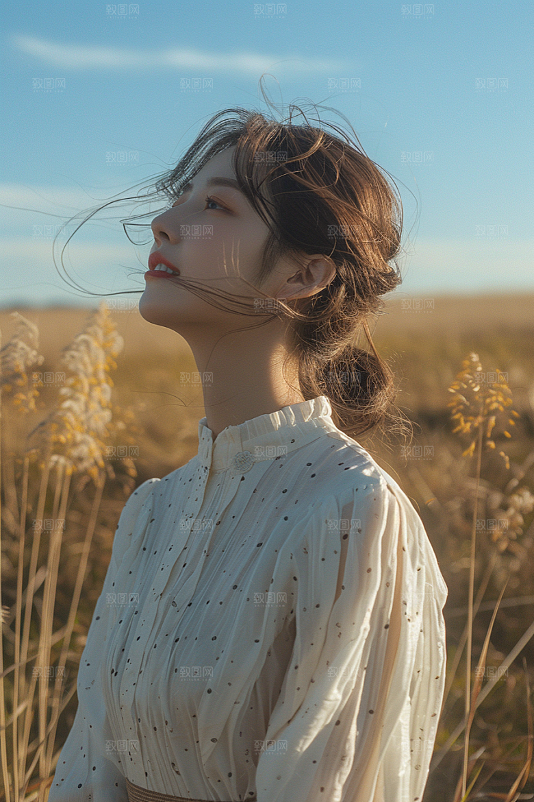 原野人像草原服装摄影图