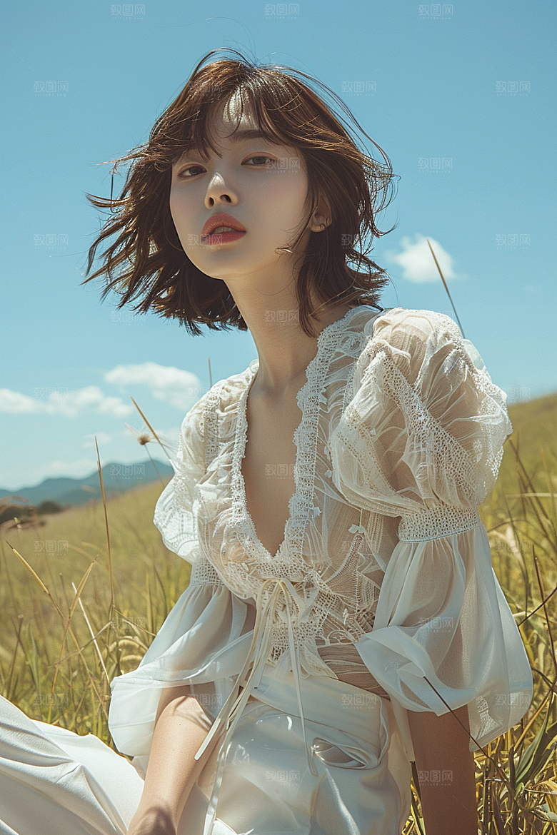 原野人像草原肖像摄影图