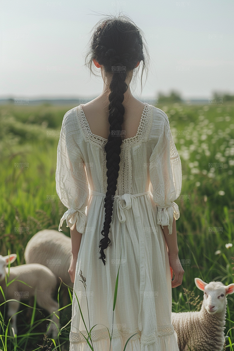 原野人像草地草原摄影图