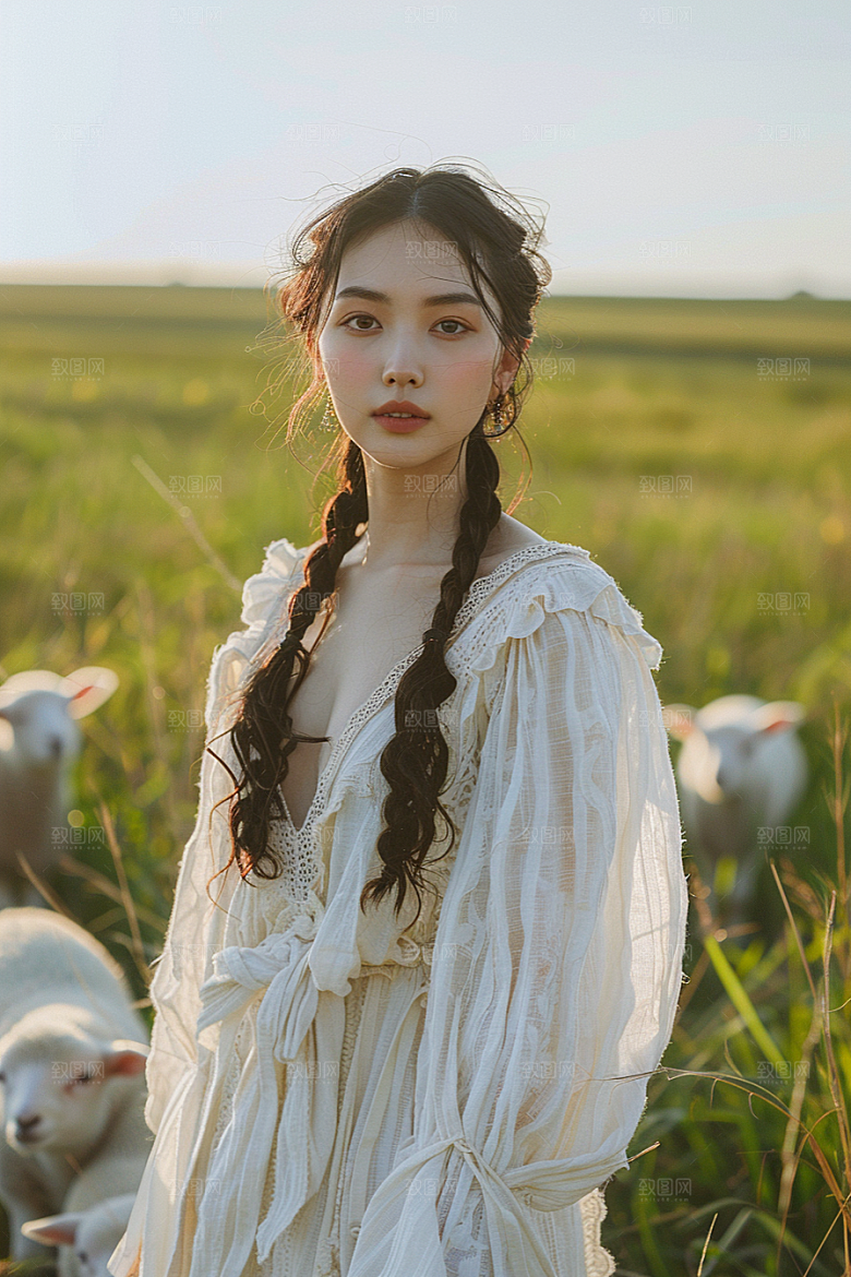 原野人像休闲草地摄影图