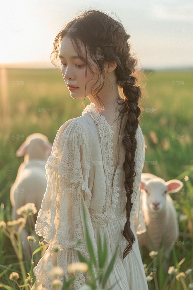 原野人像清新写真摄影图