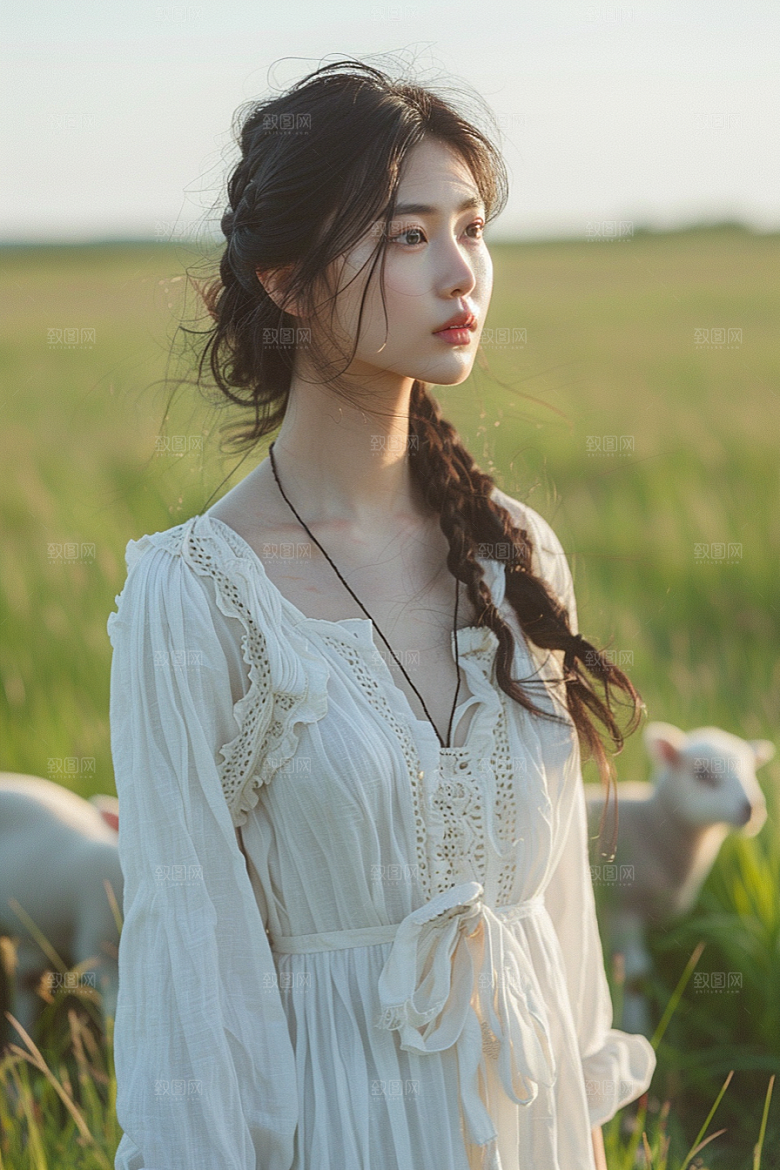 原野人像氛围人物摄影图