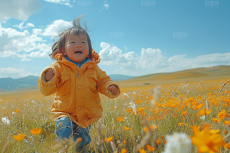原野人像草地服装摄影图