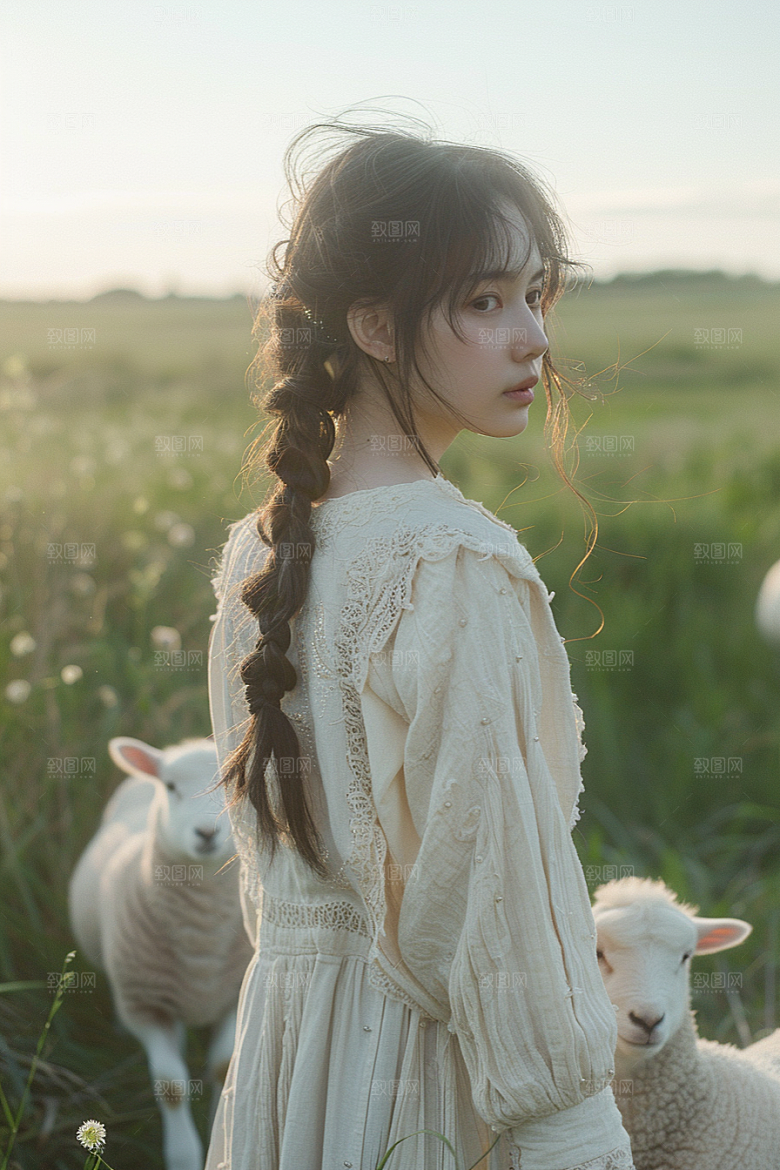 原野人像服装草原摄影图