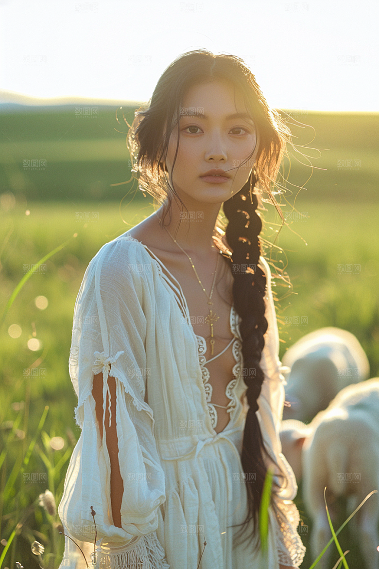 原野人像草原户外摄影图