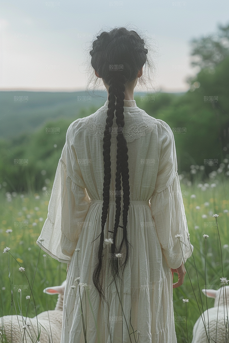 原野人像休闲草原摄影图