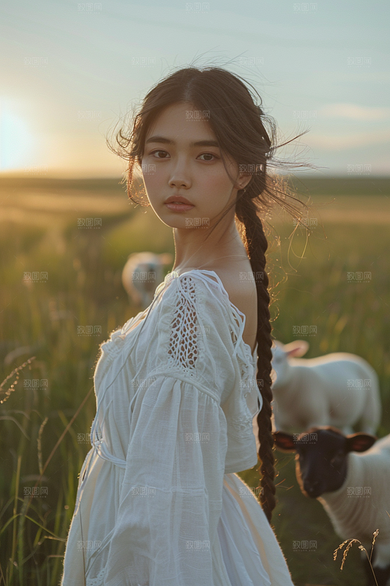 原野人像肖像草原摄影图