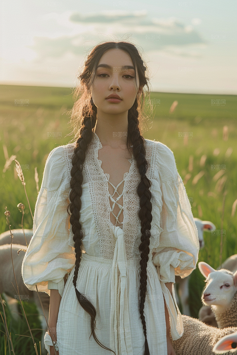 原野人像荒野休闲摄影图