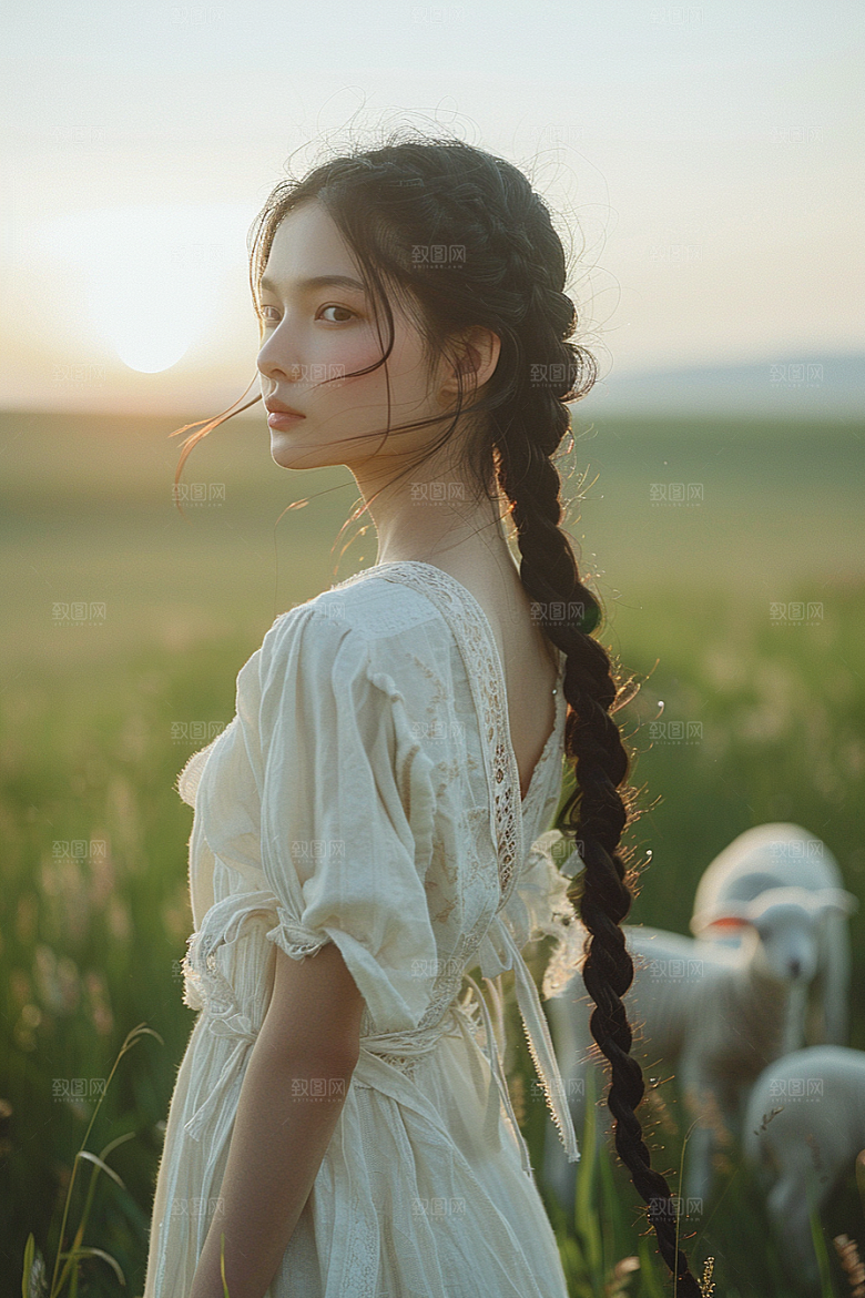 原野人像草地自然摄影图