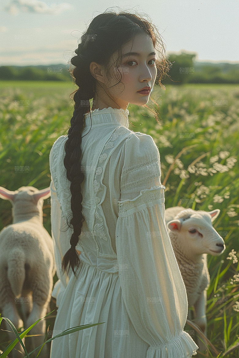 原野人像清新草原摄影图