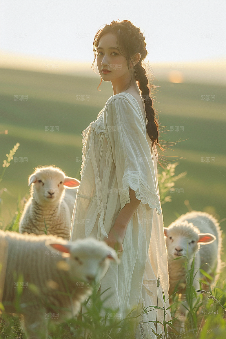原野人像草原服装摄影图
