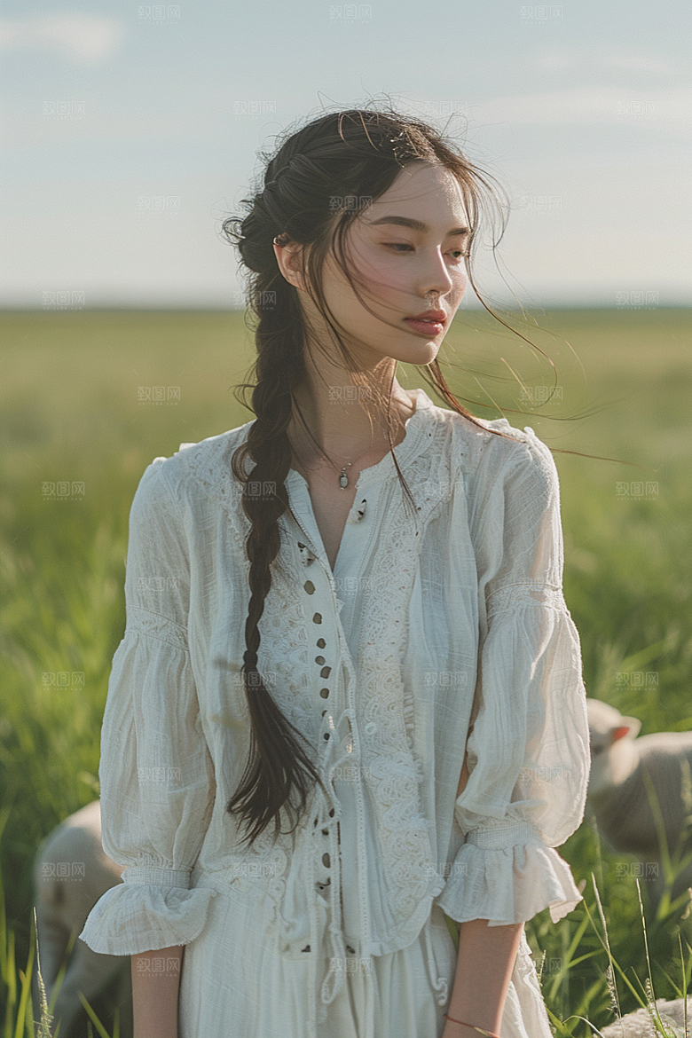 原野人像人物草原摄影图
