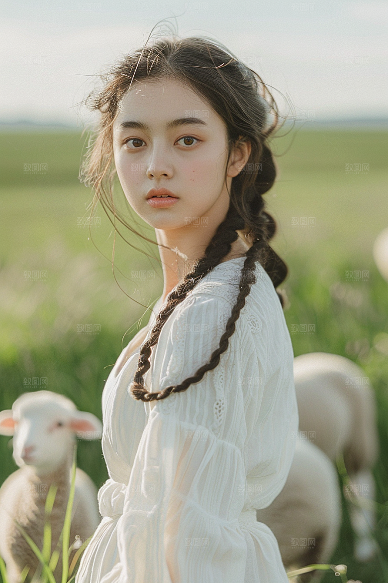 原野人像草原户外摄影图