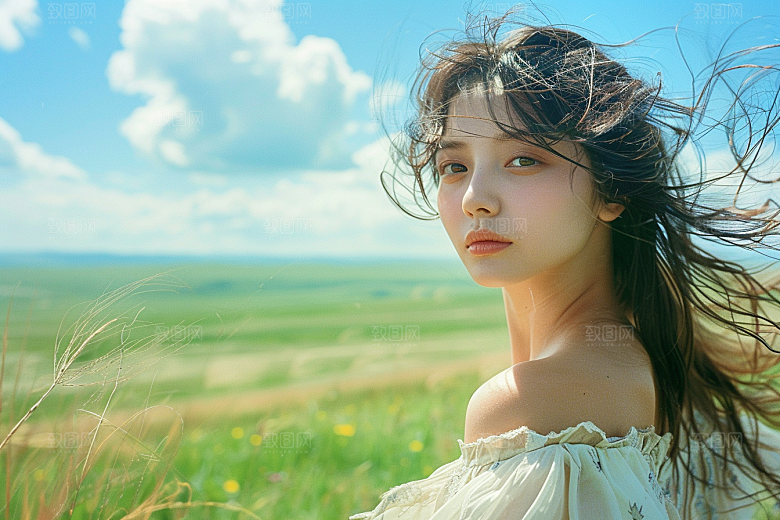 原野人像写真高清摄影图