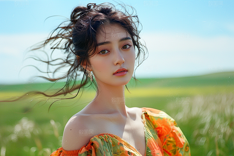 原野人像草原荒野摄影图