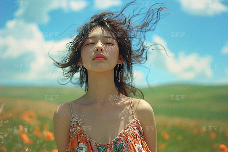 原野人像荒野草原摄影图