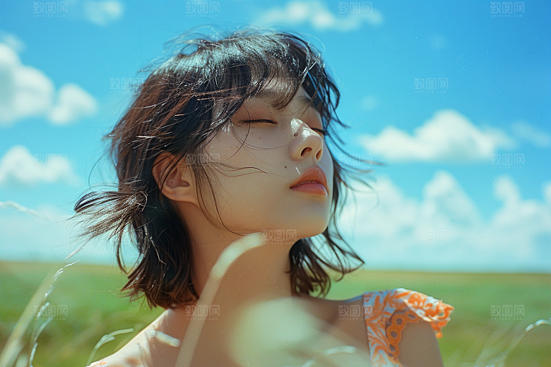 原野人像写真氛围摄影图