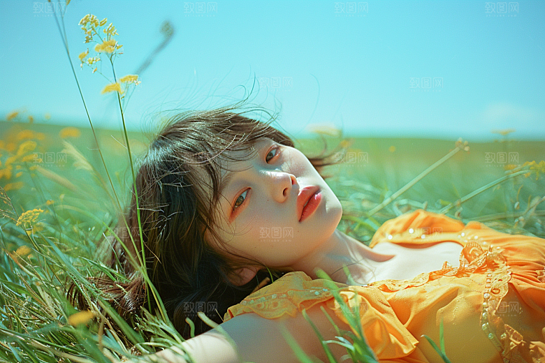 原野人像氛围写真摄影图
