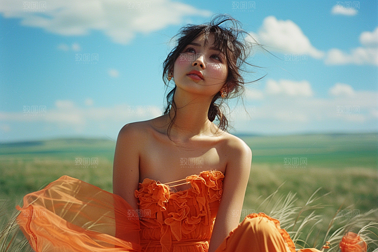 原野人像写真休闲摄影图