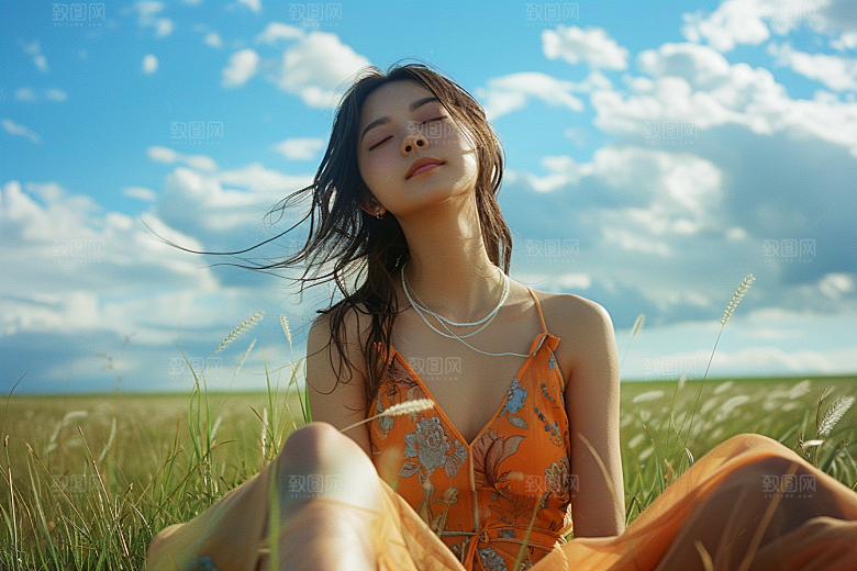 原野人像写真荒野摄影图