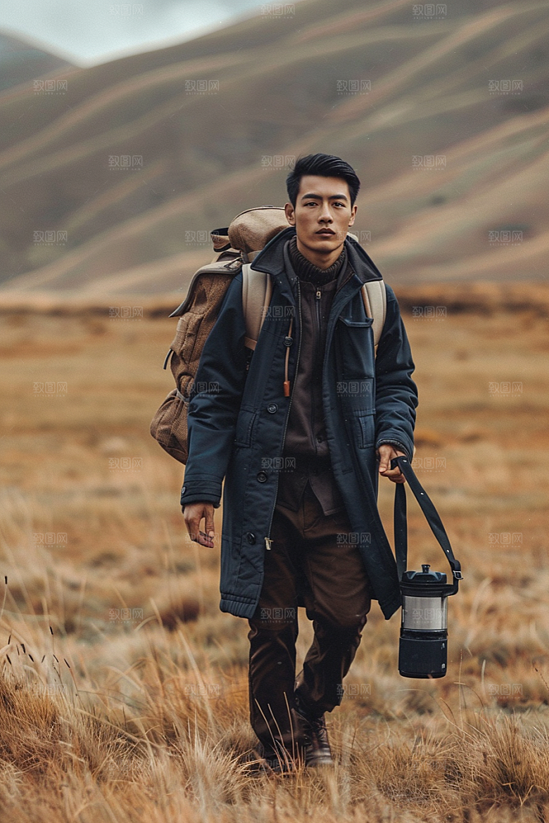 原野人像服装荒野摄影图