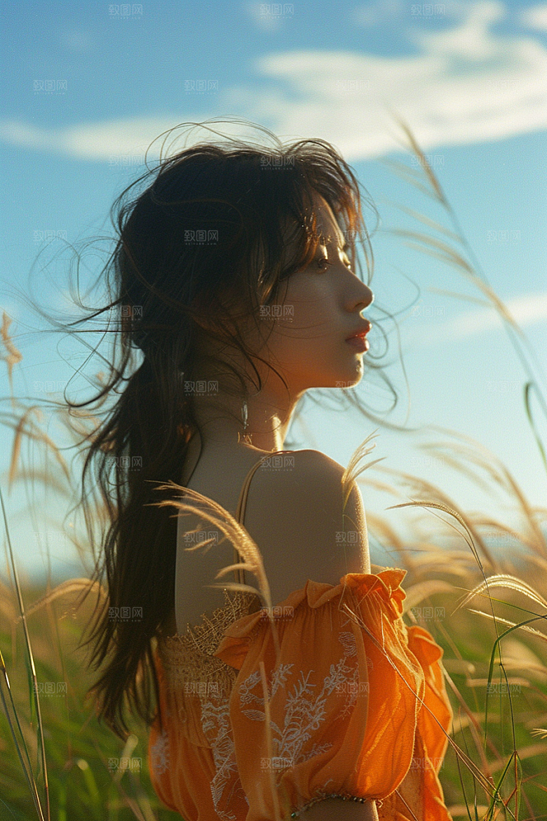 原野人像休闲写真摄影图