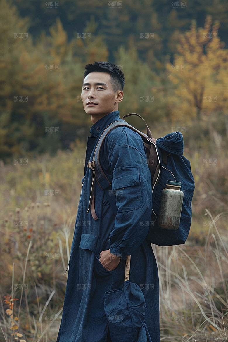 原野人像服装自然摄影图