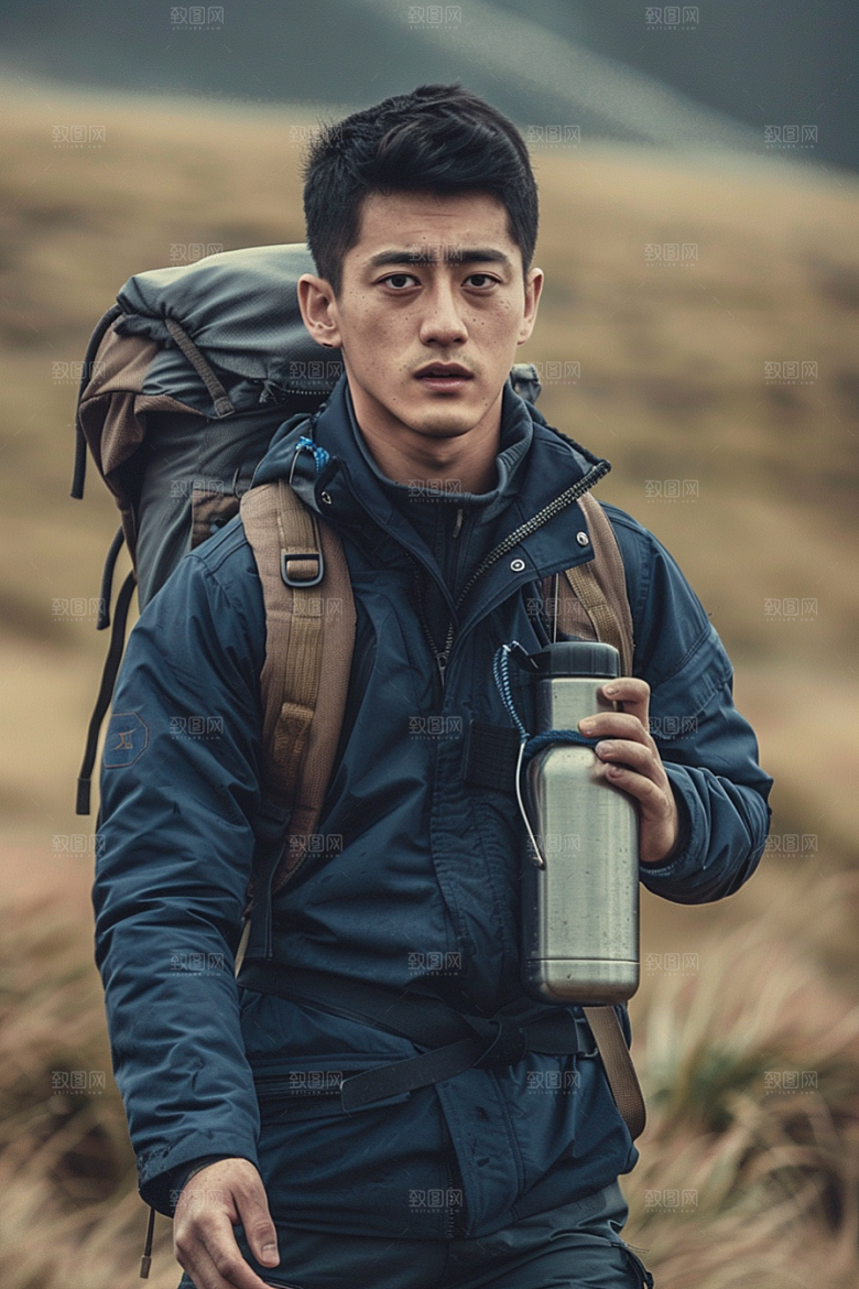 原野人像草地荒野摄影图