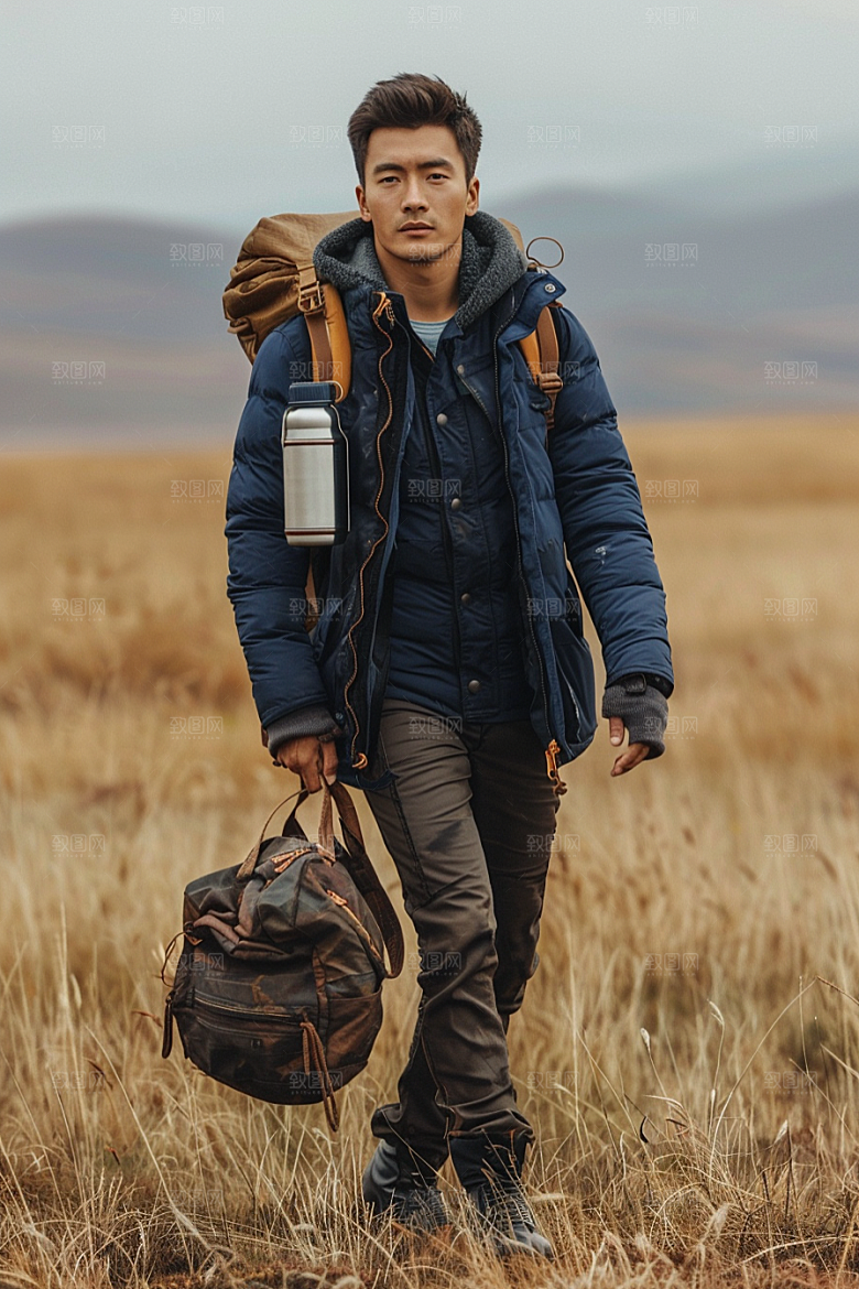 原野人像人物草地摄影图