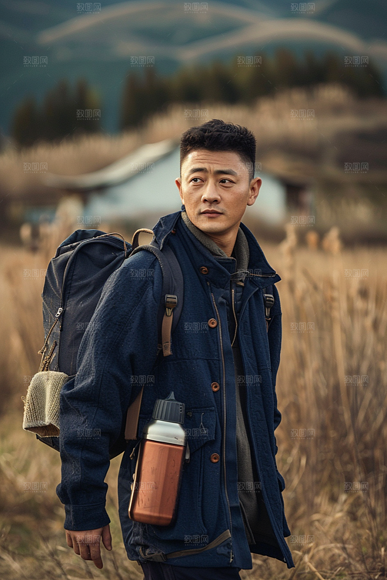 原野人像草地高清摄影图