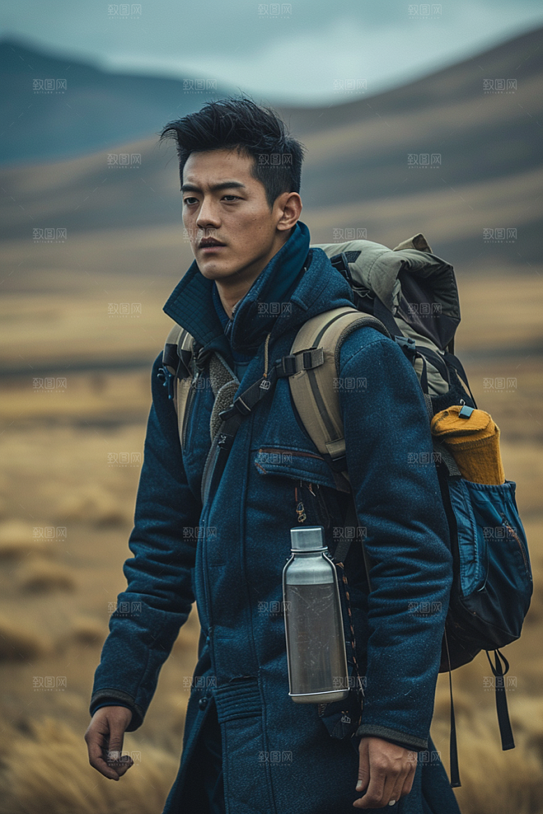原野人像草地荒野摄影图
