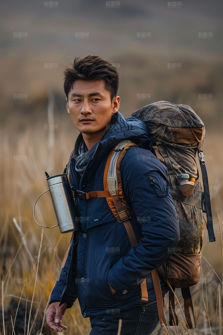 原野人像休闲草原摄影图