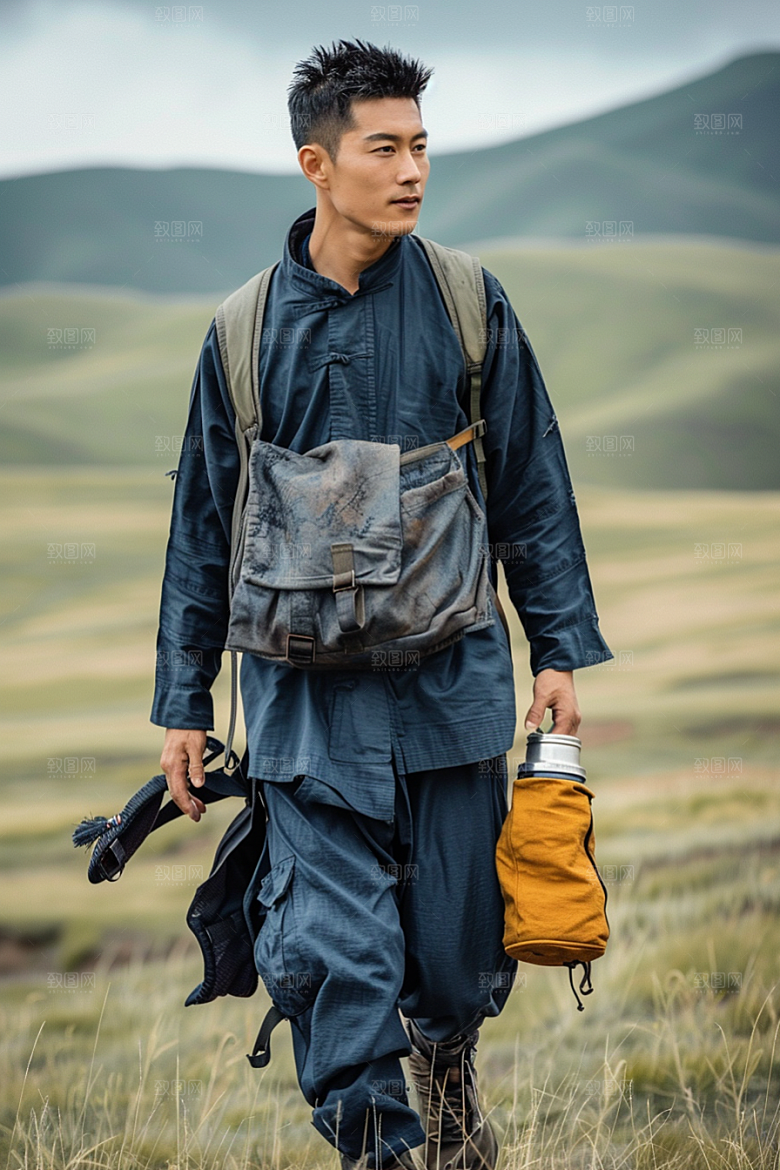 原野人像人物自然摄影图