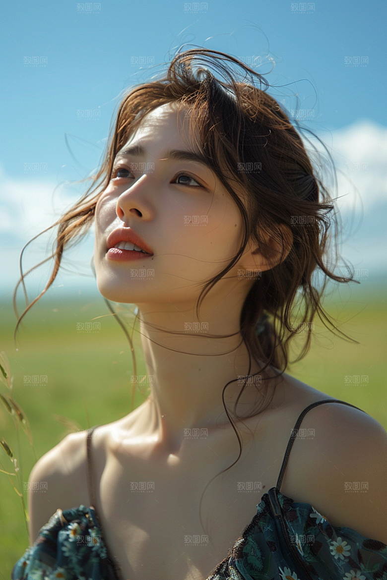 原野人像自然草地摄影图